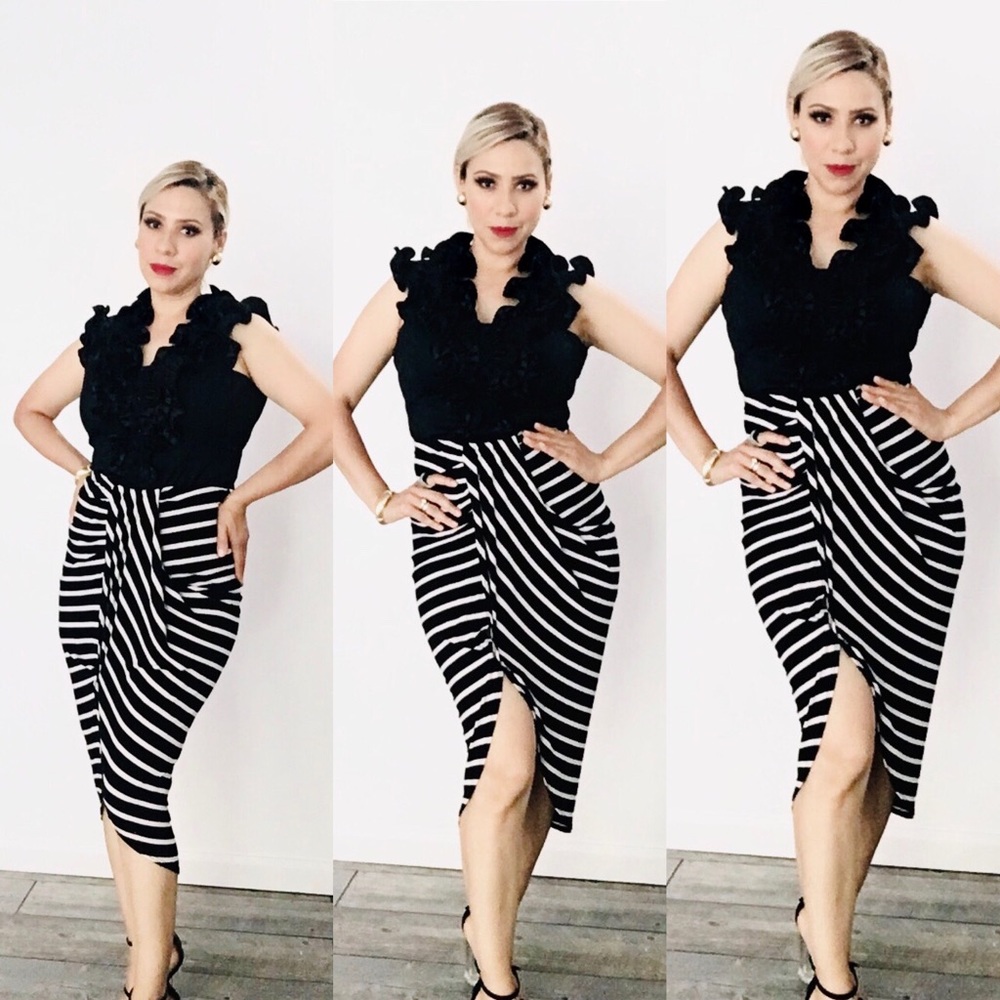 Striped black and white pencil skirt size S